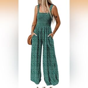 Green Floral Women's Jumpsuit with pockets